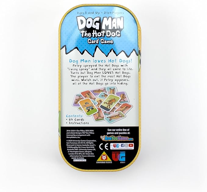 University Games Dog Man Hot Dog Card Game in a Tin , The Fast and Frenzied Collection Game for Kids Featuring Art from the Dog Man Books by Dav Pilkey, for Players Ages 6 and Up