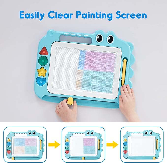SGILE Toys for Kids, Magnetic Drawing Board for Early Learning, Color Erasable Doodle Writing Pad Gift for Baby Girls Boys, Painting Sketch Pad with Four Stamps for 3 4 5 Year Old Toddlers, Blue