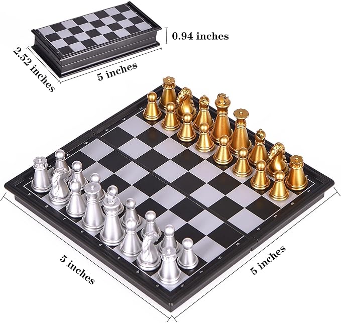5" Mini Chess Set Travel Board Game with Magnetic Folding Chess Board Portable and Store Chess Pieces Pocket Chess Games for Kids and Adult,Easy to Carry