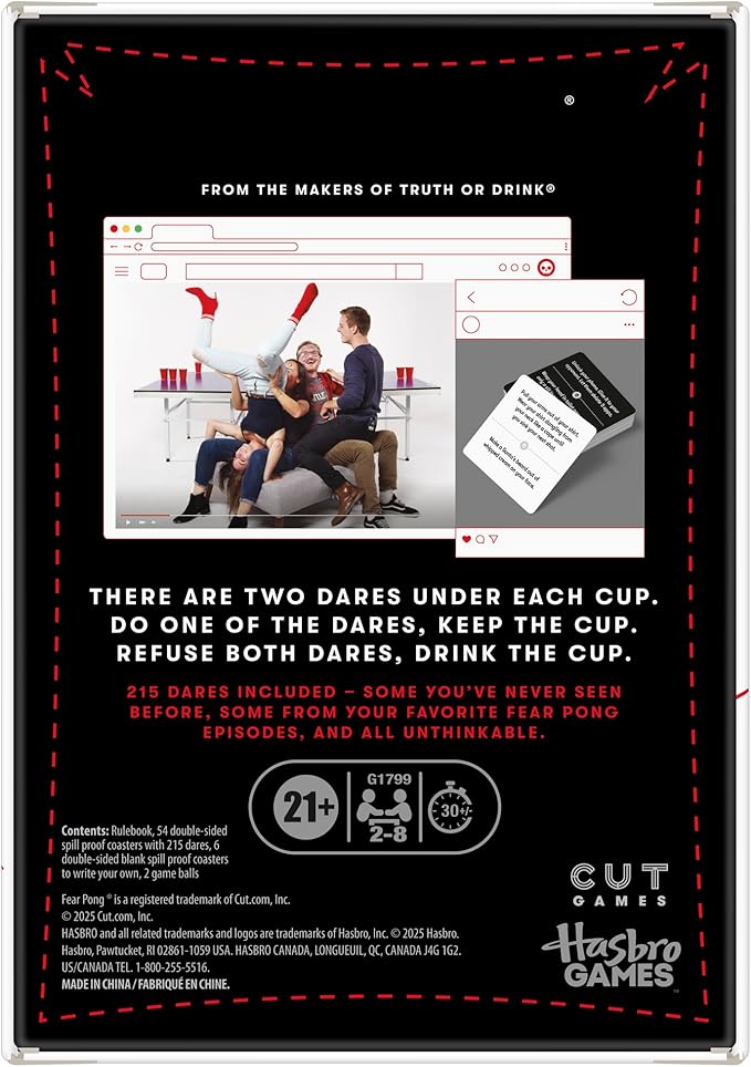 Fear Pong Adult Party Game by Cut | Internet Famous Extreme Pong Game with Wild Dares | Ages 21+ | 2-8 Players | 30 Mins.