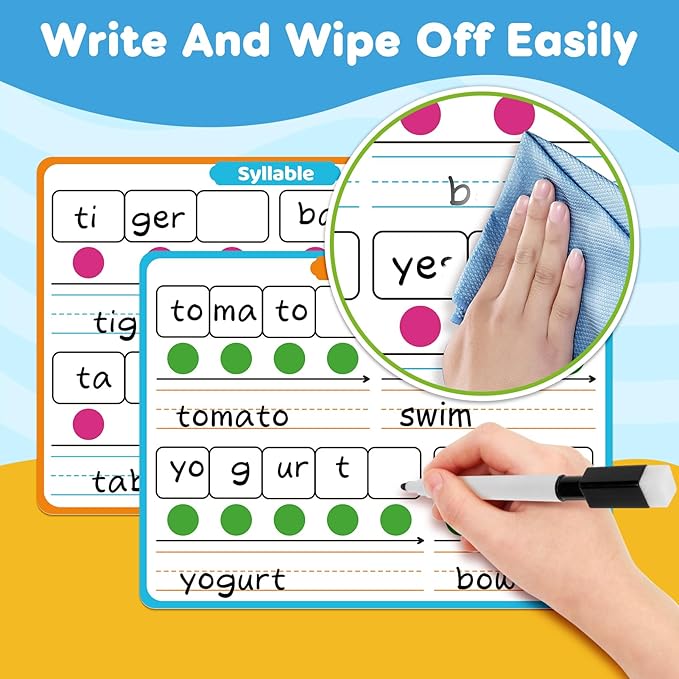 12 Packs Phonemic Awareness Dry Erase Board, Speech Therapy Material Dry Erase Phonics Games Flash Cards, Elkonin Boxes Science of Reading Spelling Manipulatives Classroom Materials Must Have