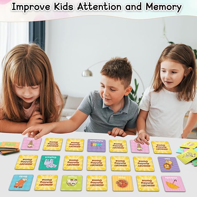 Memory Game First Words, Memory Games for Kids Ages 4-8, Matching Games for Toddlers 3-5,60PCS Flash Cards Phonics Games,Memory Card Game 2-4 Years,Homeschool Educational Toys Speech Therapy Materials