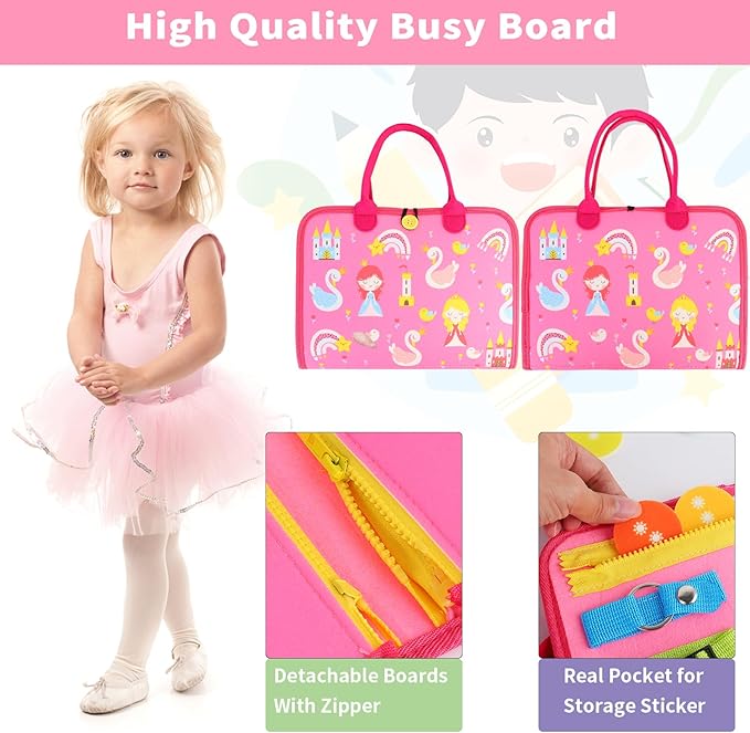 Busy Board for Toddlers Montessori Toys for 2 Years Old Girl Birthday Gift, 7 in 1 Preschool Learning Activities Toddler Travel Toys for Ages 1-4 with Life Skill, Car Ride Toys for Toddlers 1-3