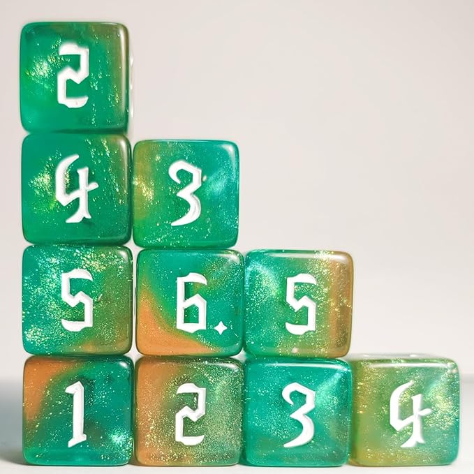 10 PC D6 dice 16mm Acrylic Dice Set for RPG MTG DND Dice Table Games and Board Games (Green+Coffee)