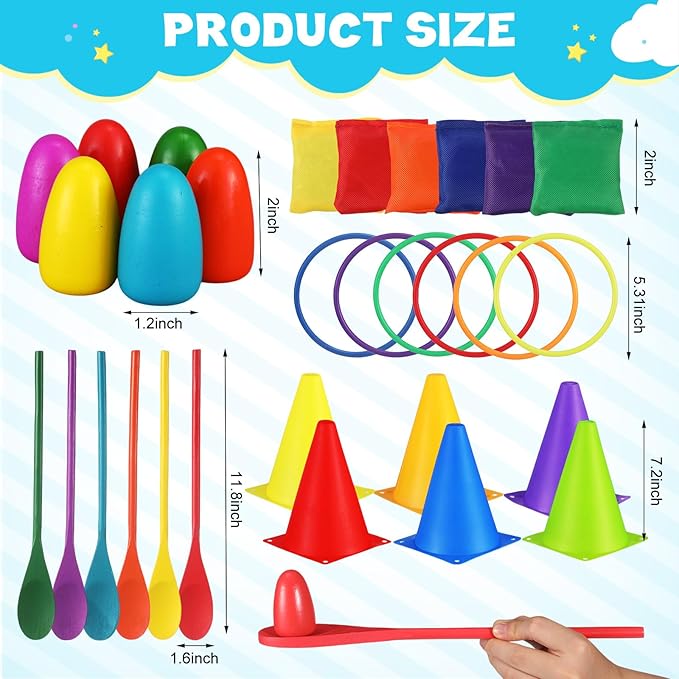 Libima 57 Pcs Carnival Games Combo Set for Kids, Bean Bags Ring Toss Game Dart Board with Sticky Balls Plastic Cones Egg Spoon Race Indoor Outdoor Party Supplies for Boys Girls Adults Birthday Gifts