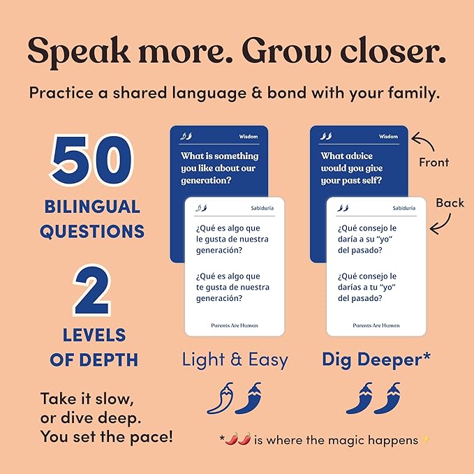 Parents Are Human Bilingual Conversation Cards, English + Spanish