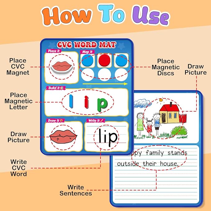 CVC Word Games Phonics Games, Magnetic Dry Erase Board, Refrigerator Fridge Magnets for Kids, Toddler Alphabet Learning Toys ABC Letter Games, Speech Therapy Spelling Reading Games