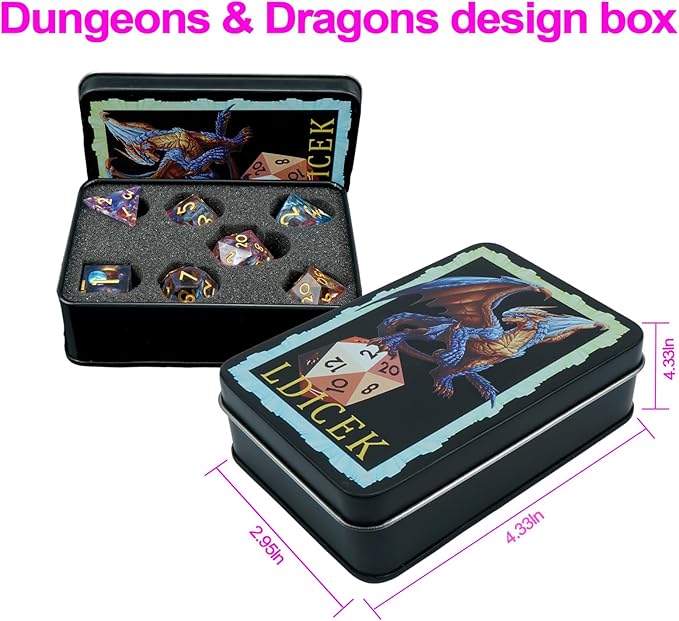 DND Dice Set Sharp Edge Dice Set 7 Piece DND polyhedral Dice Numbers with Gold Leaf Exquisite Tin Box Packaging,Ideal for Dungeons & Dragons RPG and Board Games (Starry Sky White)