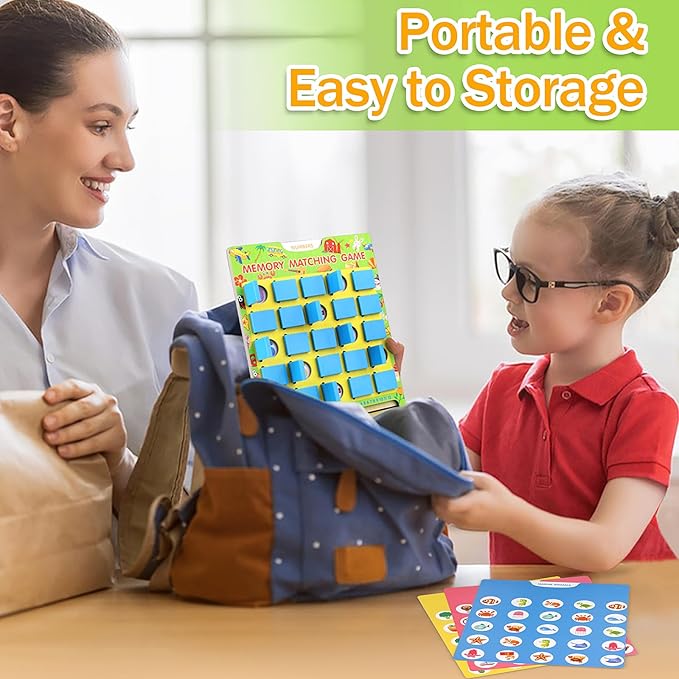 Matching Memory Game for Kids Ages 4-8, Flip to Win Wooden Board Games, Toddler Travel Toys for 3 4 5 6 7 8 Years Old Boys Girls, Road Trip Essentials, Airplane, Car Activity Easter Gifts
