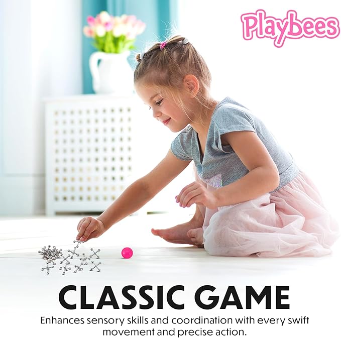 Metal Jacks Game Set - 12 Sets - Retro Kids' Entertainment with Metallic Jacks and Bouncy Ball - Classic Jacks Game for Fun and Skill Development