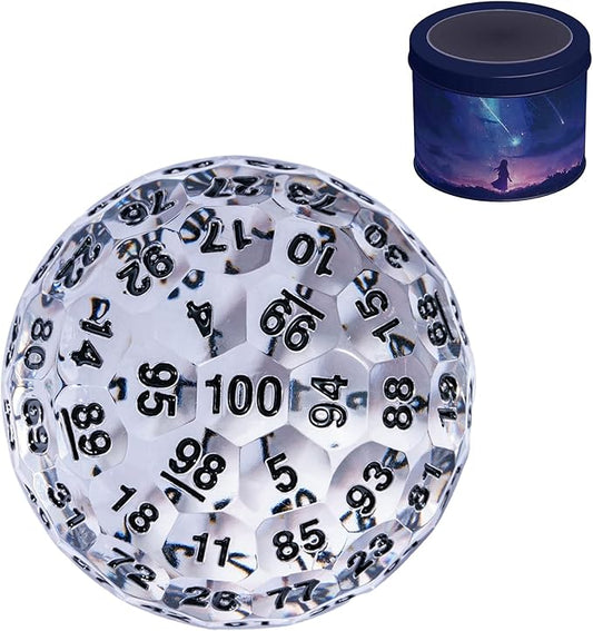 Upgraded D100 Dice, Single 100 Sided Polyhedral Dice D100 Die 50mm, D&D Dice D100 Game Dice, 100 Sided Cube with Metal Storage Tin(T/Black)