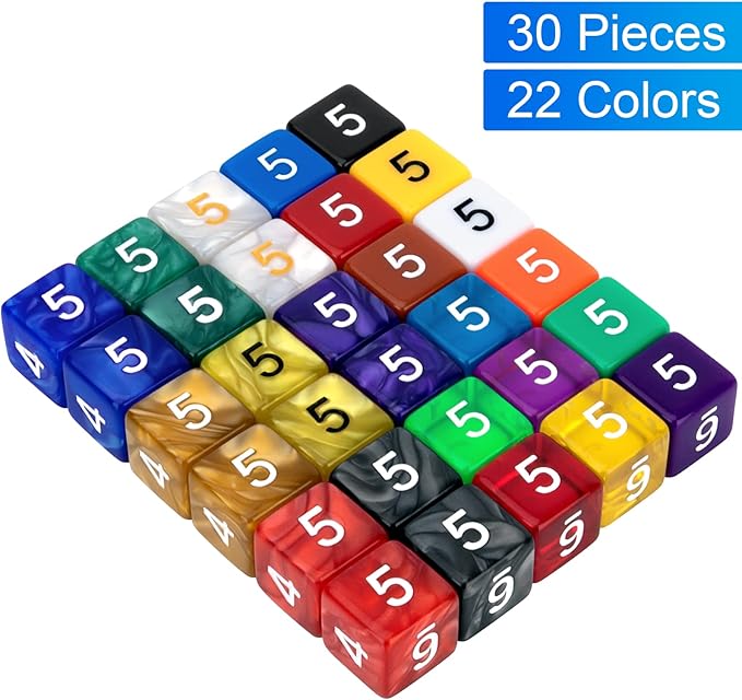 30 Pieces 6 Sided Polyhedral Dice Set 22 Colors 6 Sides Dice Assortment for Dungeons and Dragons RPG MTG Table Games Come with 1 Velvet Storage Bag