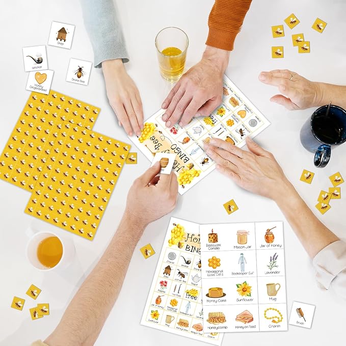 Ziyouza Honey Bee Bingo Cards, 24 Players Bingo Games for Honey Bee Theme, Birthday Party Family Party Outdoor Activity -08