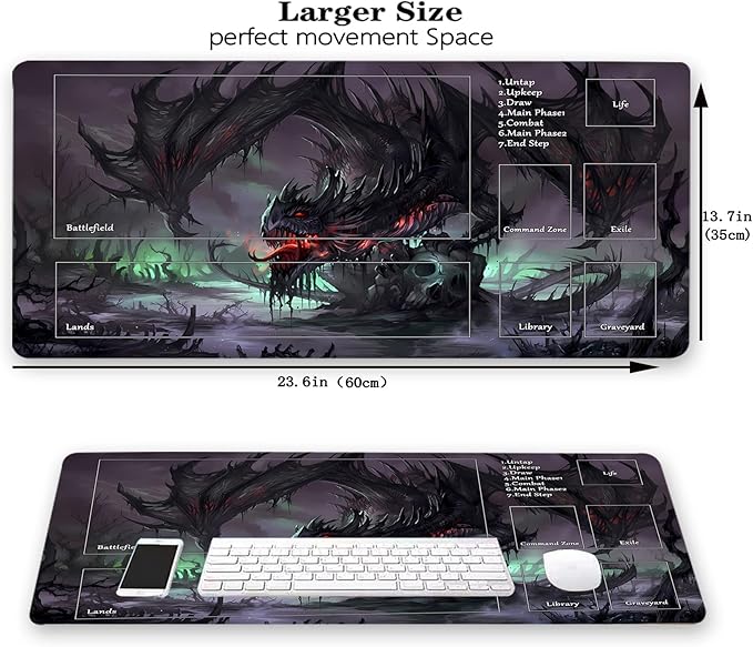 MTG Playmat, Game Play Mat for MTG TCG 24 x 14 inches Trading Card Inked Game Playmats with Storage Bag Smooth Rubber Surface Battle Game