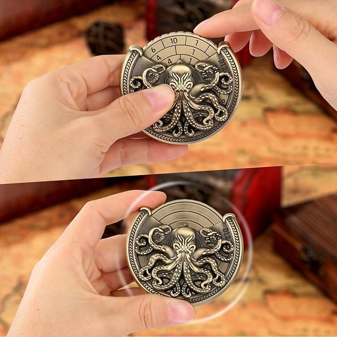 Spinner DND Dice Set, 7-in-1 Metallic D&D Dice, Octopus Roulette Dice Spinner for DND Dice Set, D&D Gifts with Gift Box, Father's Day, Role Playing Game Board Game Accessories, Bronze