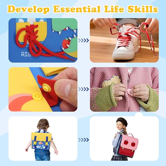 18 in 1 Toddler Montessori Busy Board Preschool Learning Activities with Life Skill Logical Thinking Fine Motor Skills Busy Board for 2-6Year Old for Toddler Toys for Boys Girls Gifts, Blue