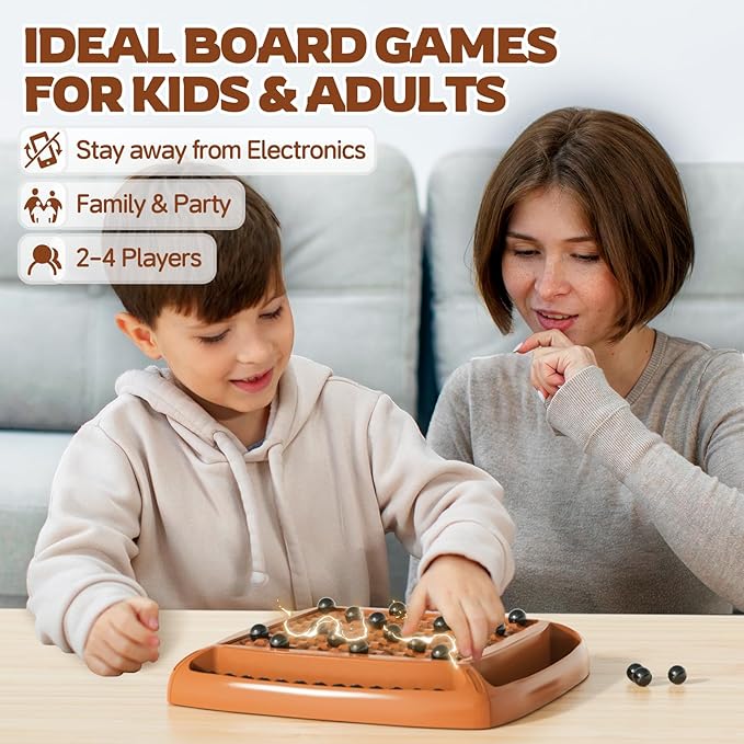 Magnet Game, Magnetic Game Chess, Board Games for Kids 6-8-12, Magnet Chess Kid Games, Family Board Games for Kids and Adults, Magnetic Game with 40 Pieces, Fun Birthday Gifts for Kid (Brown)