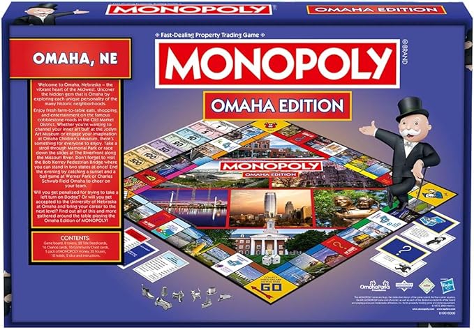 Monopoly Board Game Omaha NE Edition : 2-6 Players Family Board Games for Kids and Adults, Board Games for Kids 8 and up, for Kids and Adults, Ideal for Game Night