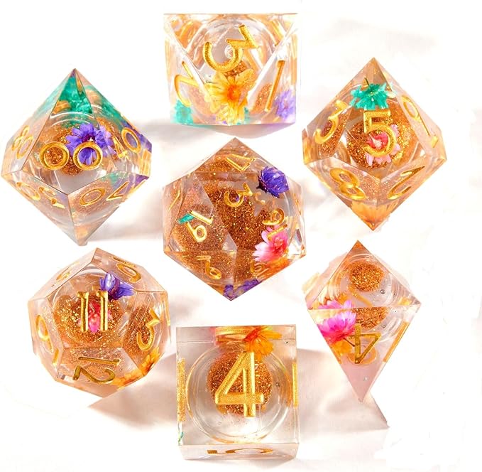 Liquid Core Quicksand Resin DND Dice, Sharp Edge Dungeons and Dragons Polyhedron Game Dice Set for Role Playing Games RPG Explorer Magic, Holiday Birthday Gifts Party Favors
