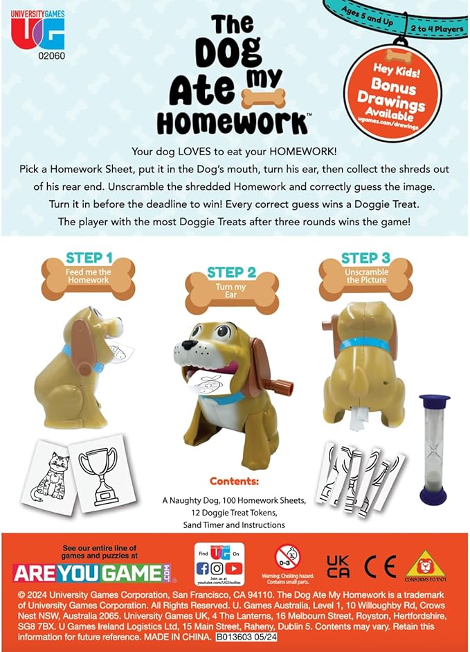University Games, The Dog Ate My Homework: Easy, Fast-Paced Picture Guessing Game with a Naughty Dog Eating Homework, Ages 5 and Up