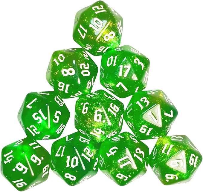 10PCs D20 Polyhedral Dice Set 22mm for DND RPG MTG Dungeons and Dragons Dice (Green)