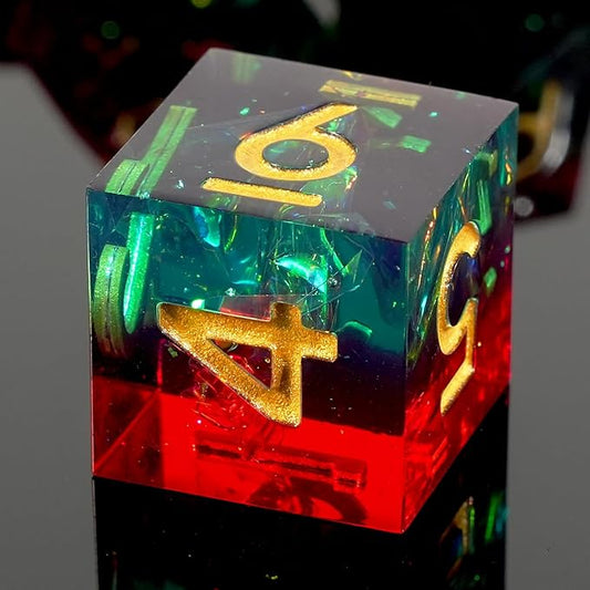 DND Dice Set Sharp Edged Dice Set of 7 DND Faceted Dice Golden Numbers and Beautiful Iron Box Perfect for Dungeons & Dragons RPG and Board Game(Red Green and Gold)