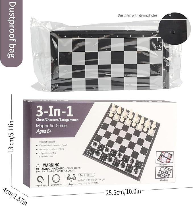 Andux Foldable Magnetic Three-in-one Board Game Set, Chess,Backgammon,Checkers CXYXQ-02 (M)