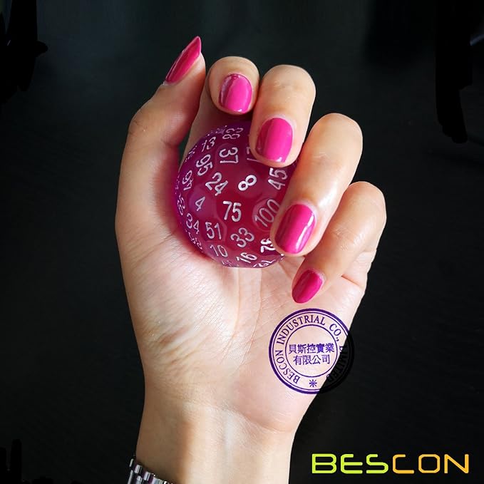 Bescon Translucent Polyhedral Dice 100 Sides Dice, Transparent D100 die, 100 Sided Cube, D100 Game Dice,100-Sided Cube of Purple