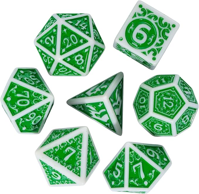 7-Die DND Dice Set New Pattern Polyhedral Dice Set with Leather Bag D&D Dice Set for Dungeons and Dragons RPG MTG Table Games(Gray Green)