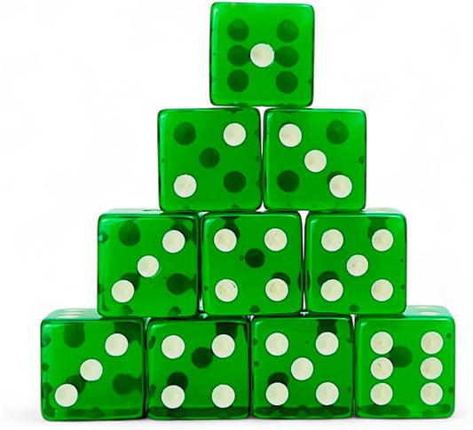 Luck Lab 10 Piece 19 mm Dice Pack - Acrylic Translucent D6, Square w/Rounded Edge for Casino, Craps, RPG MTG DND Dice Table Games and Board Games (Green)