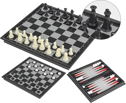 Andux Foldable Magnetic Three-in-one Board Game Set, Chess,Backgammon,Checkers CXYXQ-02 (S) 2013