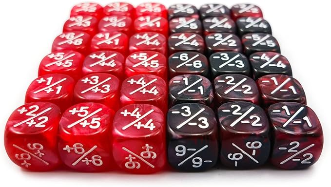36pcs 12mm Positive and Negative Dice Counters Marble Red+Gemini Red&Black Set, Small Token Loyalty Compatible With MTG, CCG, Card Games
