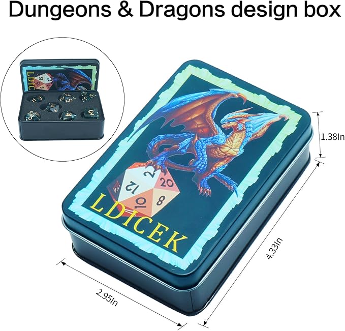 DND Dice Set Sharp Edge Dice Set 7 Piece DND polyhedral Dice Numbers with Gold Leaf Exquisite Tin Box Packaging,Ideal for Dungeons & Dragons RPG and Board Games (1C-GO3V-CYXY)