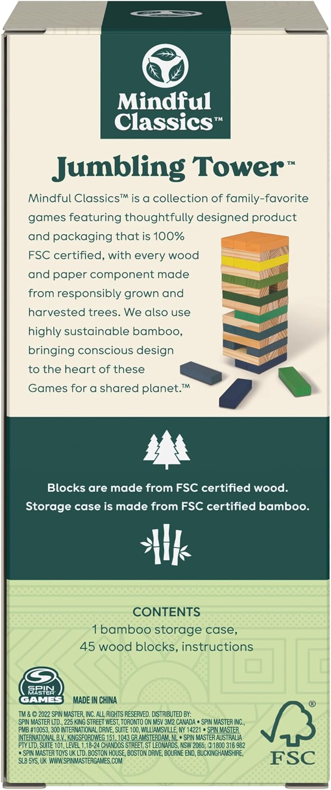 Jumbling Tower Sustainable Wooden Blocks Tumbling Toppling Bamboo Wood Party Stacking Game, for Adults and Kids Ages 8 and up