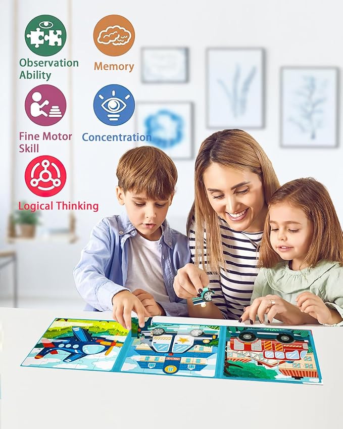 Magnetic Puzzles for Kids 2-4, Travel Puzzles Games for Kids Ages 3-5, Jigsaw Puzzle Book Activities Toy for Boys Girls Ages 3 4 5 in Car, Learning Magnet Toys for Road Trip (Airplane)