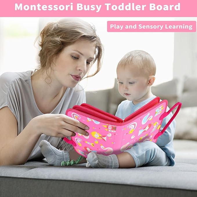 Busy Board for Toddlers Montessori Toys for 2 Years Old Girl Birthday Gift, 7 in 1 Preschool Learning Activities Toddler Travel Toys for Ages 1-4 with Life Skill, Car Ride Toys for Toddlers 1-3