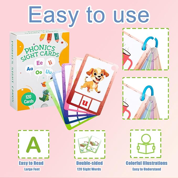 Tichgeim Sight Words Flash Cards, Phonics CVC Word Games, Kindergarten Sight Words Learning, Phonics Games for Reading and Spelling, Preschool Activities for Kids Ages 3-6
