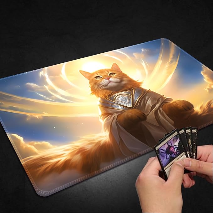 Playmat for MTG, with Free Storage Bags,Game Mat 24 x 14 inches, TCG and Board Game Mat for Cards,Mousepad Desk Mats (Cat 2-Regular)