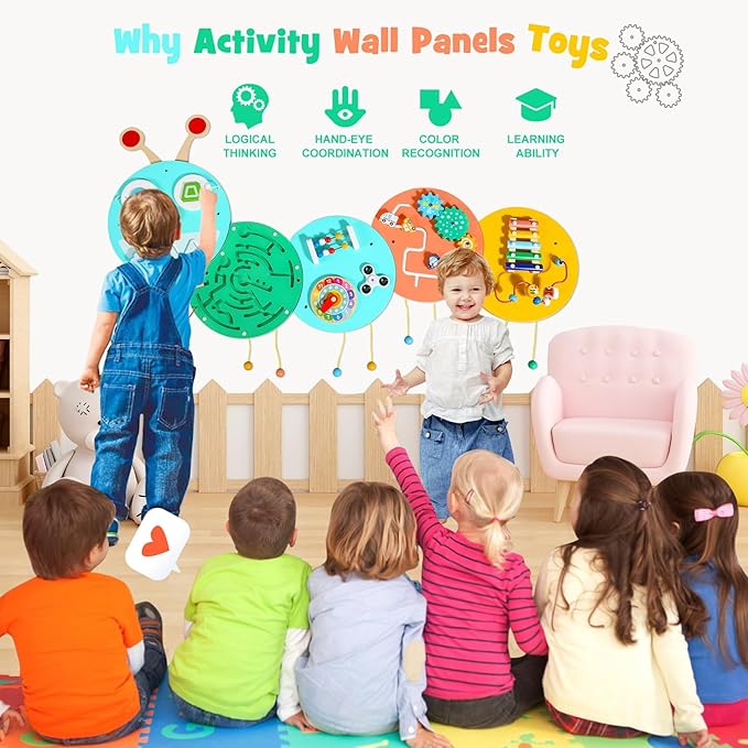 Activity Wall Busy Board: Montessori Sensory Wall Panles Caterpillar Learning Activity Panels - Wall Toys for Toddler Playroom Daycare
