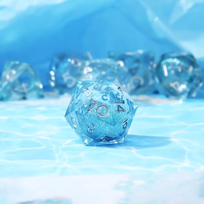 Single Liquid core D20 Dice-22MM 20 sideds Resin Sharp Edged Resin Dice for Dungeons and Dragons, RPG, Polyhedral D&D Dice, Roleplaying Games MTG Table Games(Teal)