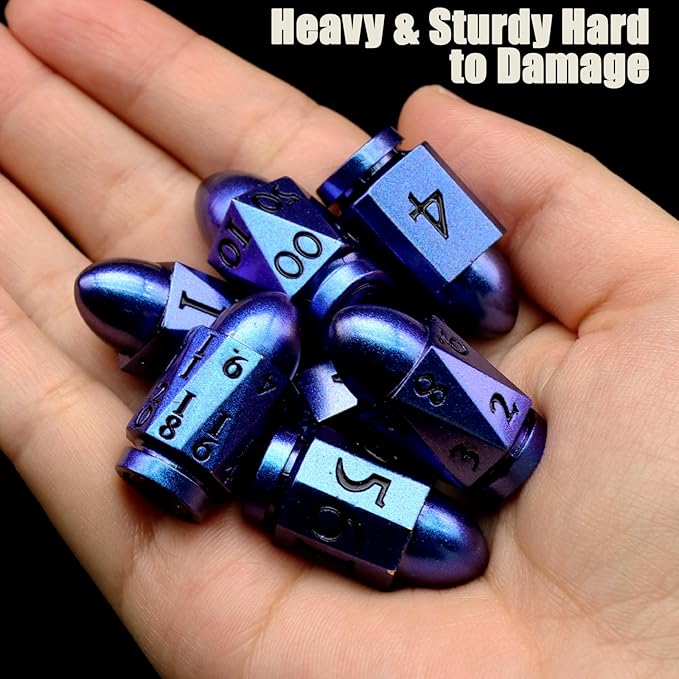 Bullet DND Dice for Dungeons and Dragons, Metal Dice Set D&D Unique Cool Die Polyhedral D and D Dice for Role Playing Game (Bullet Dazzle Black)
