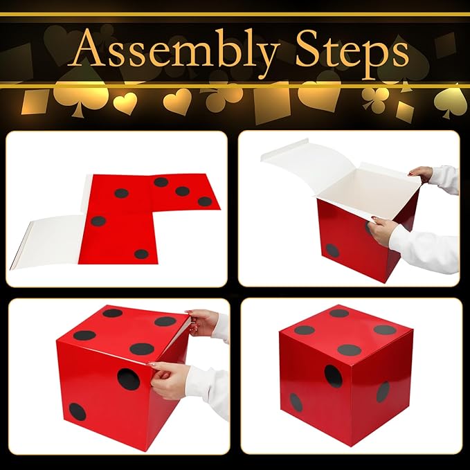 16PCS Large Casino Dice Boxes 11 Inch Casino Theme Party Decoration Jumbo Giant Dice Favor Boxes Bulk for Board Game Night Table Centerpiece Las Vegas Graduation Prom Birthday Party Supply, Red