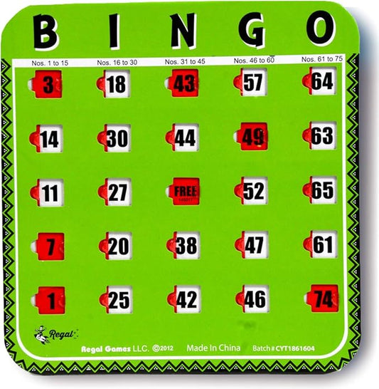 Regal Bingo Bulk Bingo Cards with Sliding Windows - Reusable Large Print Bingo Game Cards for Adults Large Group - 8 Pack, Green