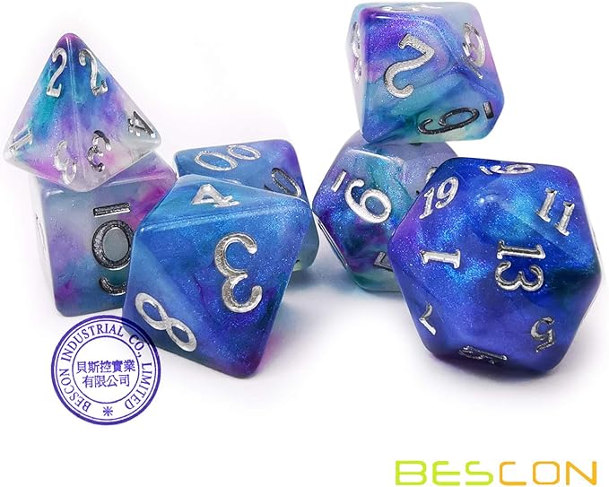 Bescon Magical Stone Dice Set Series, 7pcs Polyhedral RPG Dice Set Dragon Eyes, Polybag Packing