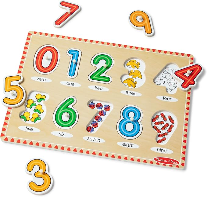 Melissa & Doug Lift & See Numbers Wooden Peg Puzzle - 10 Pieces Number Puzzles for Toddlers and Kids Ages 1+ - FSC-Certified Materials