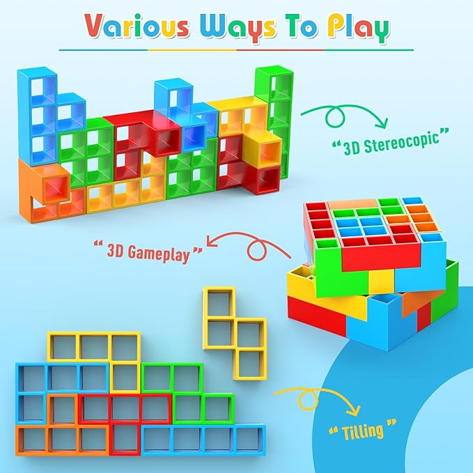 70Pcs Tetra Board Game for Adult & Kids 4-8 8-12, Team Building Blocks Stack Attack Game, Stacking Balance Toy for Family Friend Easter Basket Stuffers
