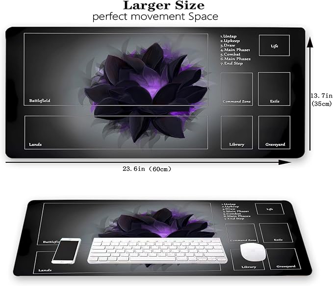 MTG Playmat, Game Play Mat for MTG TCG 24 x 14 inches Trading Card Inked Game Playmats with Storage Bag Smooth Rubber Surface Battle Game