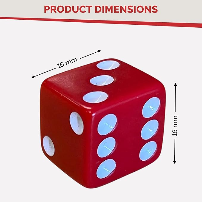 MR CHIPS D6 Standard 16 mm Opaque Dice with Pip Dots - 100 Pack - Red