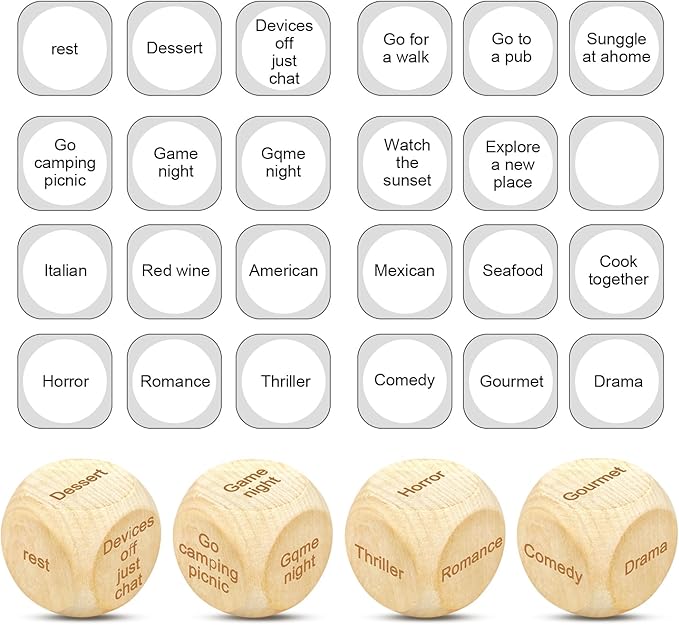 4 Pcs Wood Date Night Dice for Couples - Funny Take Out Ideas Dice - After Dark Edition What to Do for Her Adult Married Couples Romantic Valentine's Day