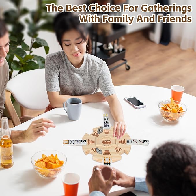 Mexican Train Dominoes Wooden Hub (8 Player)- Premium Pine with Felted Bottom, Durable Game Centerpiece, Ideal Board Game Accessory